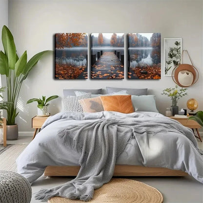 3pcs Serene Autumn Vibrant Bridge Perfect Wall Art Set Canvas Framed 40x60cm - High Quality Print 100% Australian Made Wall Canvas Ready to Hang - Bella Home Decor