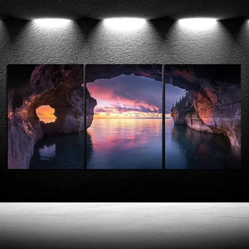 3pcs The Cliff at Sunset Night Sky Metal Print Ready to Hang Art - Bella Home Decor