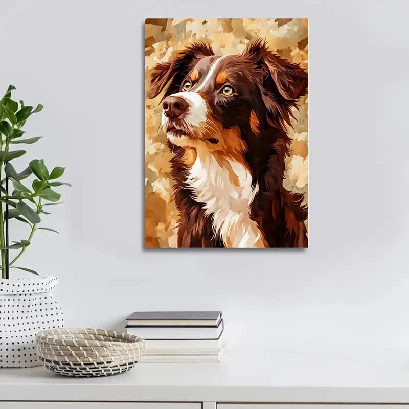 Chocolate Australian Shepherd Dog Painting 40x60cm Metal Print Ready to Han - Bella Home Decor