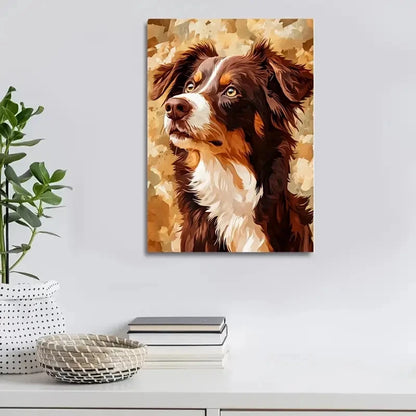 Chocolate Australian Shepherd Dog Painting 40x60cm Metal Print Ready to Han - Bella Home Decor