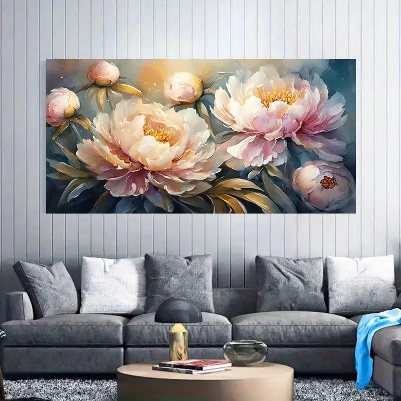 Vibrant Pink & White Peonies Wall Art Canvas Office Home Room Framed 120x60cm