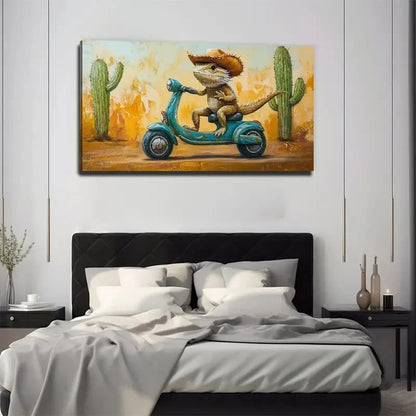 Chameleon Riding Electric Scoot Wall Art Canvas Office Home Room Framed 120x60cm