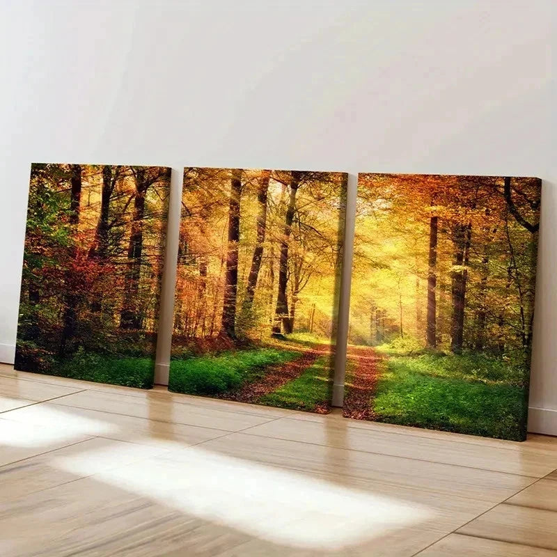 3pcs Forest Woods at Sunshine Natural Wall Art Set Canvas Framed 40x60cm - High Quality Print 100% Australian Made Wall Canvas Ready to Hang - Bella Home Decor