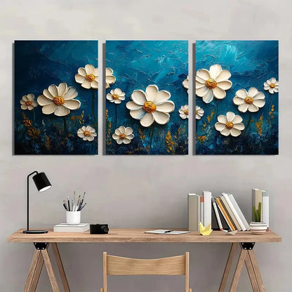 3pcs Meadow White Flower Nature Perfect Wall Art Set Canvas Framed 40x60cm - High Quality Print 100% Australian Made Wall Canvas Ready to Hang - Bella Home Decor