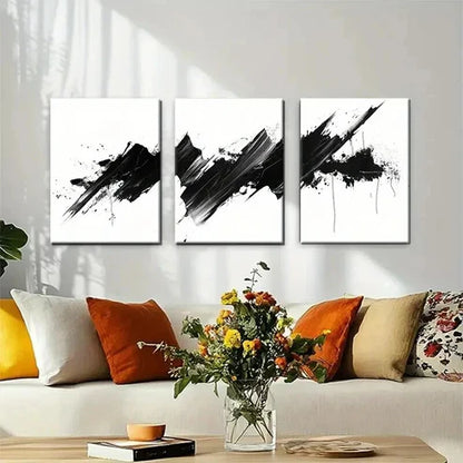 3pcs Modern Abstract Black White Stroke Perfect Wall Art Canvas Unframed - High Quality Print 100% Australian Made Wall Canvas