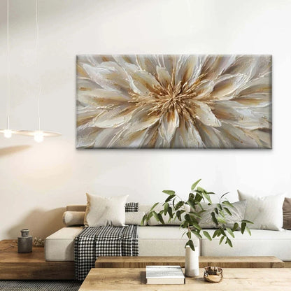 Golden & Abstract Flower Wall Art Canvas Office Home Room Framed 120x60cm