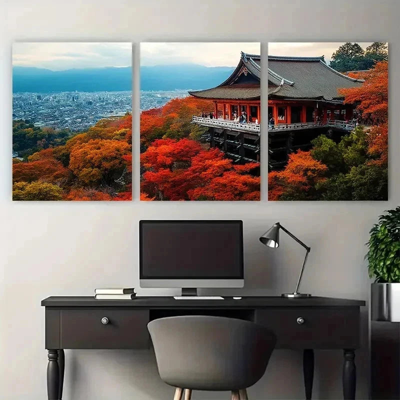 3pcs Japan Kyoto Travel Decor Nature Perfect Wall Art Set Canvas Framed 50x70cm - High Quality Print 100% Australian Made Wall Canvas Ready to Hang