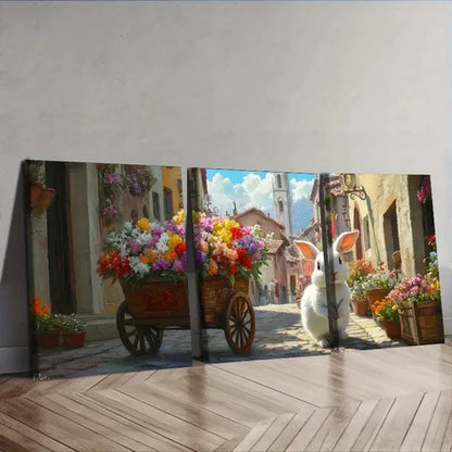 3pcs Rabbit with Wheelbarrow Wall Art Set Canvas Unframed – High Quality Print 100% Australian Made Wall Canvas