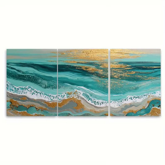 3pcs Seascape with a Golden Sunrise Metal Print Ready to Hang Art