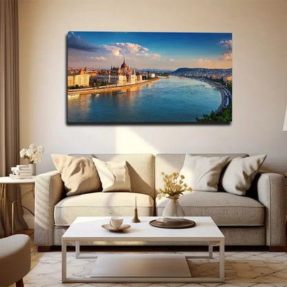 Cityscape With Sunset Sky Wall Art Canvas Office Home Room Framed 120x60cm