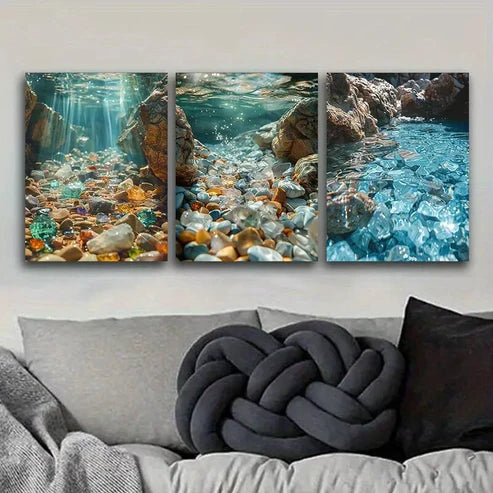 3 PCS Art Deco Modern Water Gem Theme Wall Art Set Canvas Unframed - High Quality Print 100% Australian Made Wall Canvas - Bella Home Decor