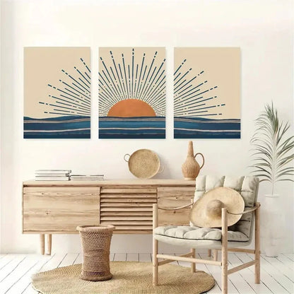 3pcs Modern Abstract Sun Creative Metal Print Ready to Hang Art - Bella Home Decor