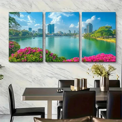 3pcs Pink Flowers Lush Greenery Colombo Perfect Wall Art Canvas Unframed - High Quality Print 100% Australian Made Wall Canvas