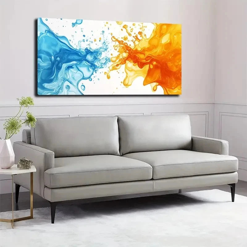Blue & Orange Water Wave Wall Art canvas office home room framed 120x60cm - Bella Home Decor