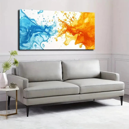 Blue & Orange Water Wave Wall Art canvas office home room framed 120x60cm - Bella Home Decor