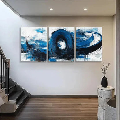 3pcs Abstract Blue and Black Swirl Wall Art Canvas Unframed - High Quality Print 100% Australian Made Wall Canvas - Bella Home Decor