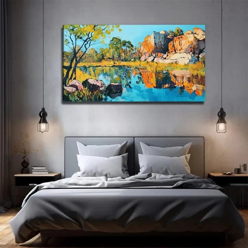 Lake Mountain Suitable Wall Art Canvas Office Home Room Framed 120x60cm