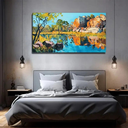 Lake Mountain Suitable Wall Art Canvas Office Home Room Framed 120x60cm