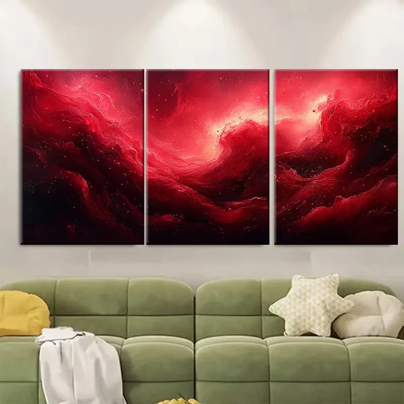 3pcs Spooky Abstract Red Liquid Flow Metal Print Ready to Hang Art