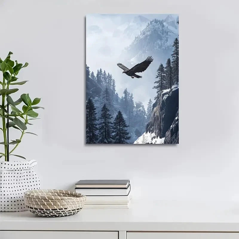 Snowy Mountain Scene with Morning Mist Painting  40x60cm Metal Print Ready to Hang - Bella Home Decor