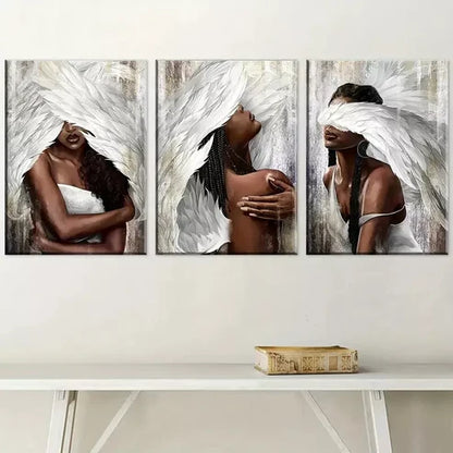 3pcs African American Women with Angel Art Set Canvas Unframed - High Quality Print 100% Australian Made Wall Canvas - Bella Home Decor