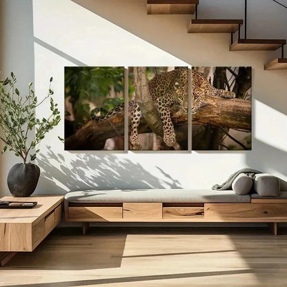 3pcs Vibrant Leopard Tree Climbing Wall Art Set Canvas Framed 40x60cm - High Quality Print 100% Australian Made Wall Canvas Ready to Hang - Bella Home Decor