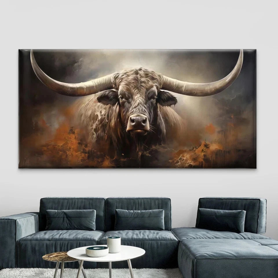 Classic Wild Bull Painting Wall Art Canvas Office Home Room Framed 120x60cm - Bella Home Decor