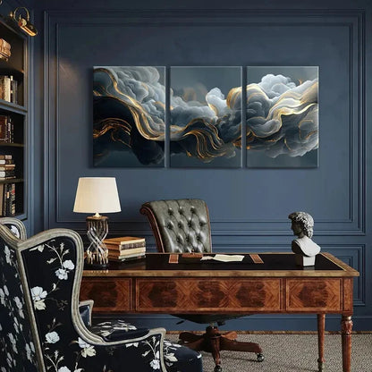 3pcs Abstract Cloudscape Art Golden Waves Metal Print Ready to Hang Art