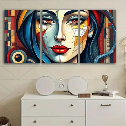 3pcs Woman’s Face Wall Art Set Canvas Framed 60x90cm - High Quality Print 100% Australian Made Wall Canvas Ready to Hang