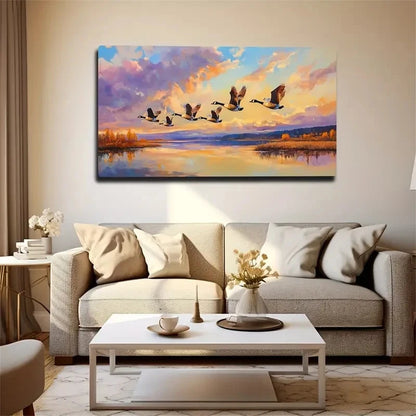 Birds Flying Far Away Serene Wall Art Canvas Office Home Room Framed 120x60cm