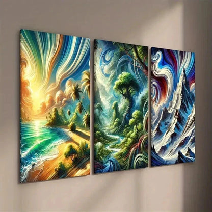 3pcs Lush Rainforest & Snowy Mountains Wall Art Set Canvas Framed 60x90cm - High Quality Print 100% Australian Made Wall Canvas Ready to Hang