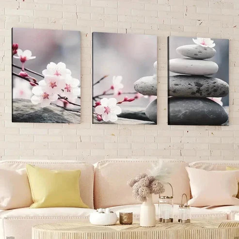 3pcs Abstract Gray And White Stones Stacked Wall Art Canvas Unframed - High Quality Print 100% Australian Made Wall Canvas