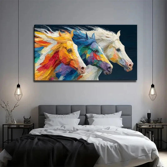 Colorful Horses Suitable Wall Art Canvas Office Home Room Framed 120x60cm