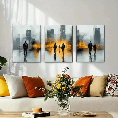 3pcs Abstract Cityscape with Silhouetted Wall Art Set Canvas Unframed - High Quality Print 100% Australian Made Wall Canvas - Bella Home Decor