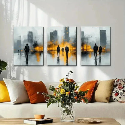 3pcs Abstract Cityscape with Silhouetted Wall Art Set Canvas Unframed - High Quality Print 100% Australian Made Wall Canvas - Bella Home Decor