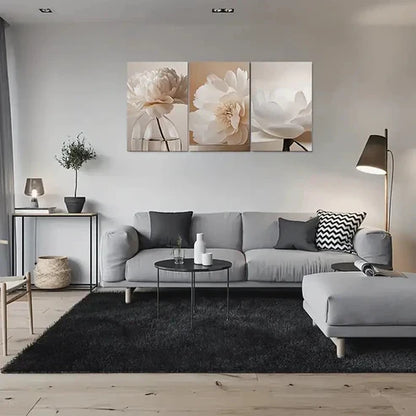 3pcs Modern Minimalist White Peony Flower Wall Art Canvas Unframed - High Quality Print 100% Australian Made Wall Canvas