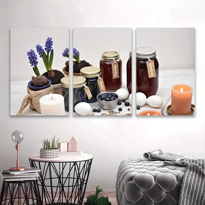 3pcs Table with a vase of flowers and jars   Wall Art Set Canvas Framed 40x60cm - High Quality Print 100% Australian Made Wall Canvas Ready to Hang