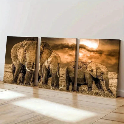 3pcs African Savanna Elephant Modern Wall Art Set Canvas Framed 50x70cm - High Quality Print 100% Australian Made Wall Canvas Ready to Hang - Bella Home Decor