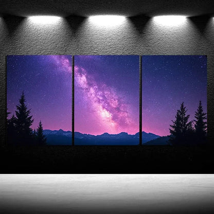 3pcs Pink Purple Starry Sky Fantasy Modern Metal Print Ready to Hang Art