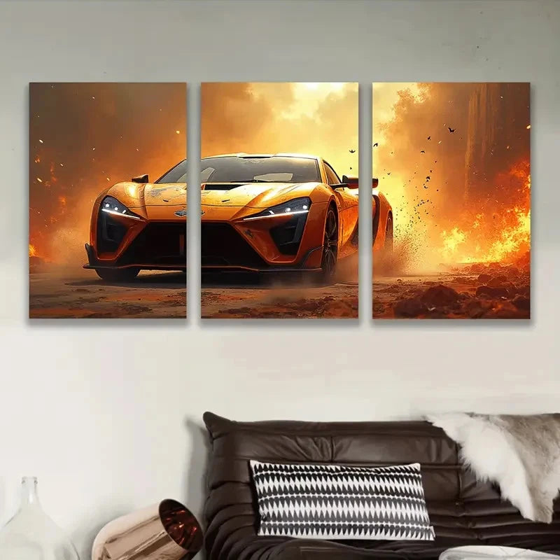 3pcs Modern Lykan Hypersport Car Design Wall Art Set Canvas Framed 40x60cm - High Quality Print 100% Australian Made Wall Canvas Ready to Hang