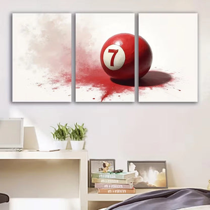 3pcs 7-Ball with a Splash of Red Painting Wall Art Set Canvas Framed 60x90cm - High Quality Print 100% Australian Made Wall Canvas Ready to Hang - Bella Home Decor