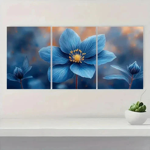 3pcs Blue Columbine Flower CF Wall Art Set Canvas Unframed - High Quality Print 100% Australian Made Wall Canvas