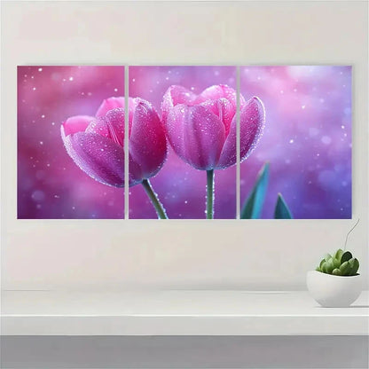 3pcs  Pink Purple Tulip Flower TO  Wall Art Set Canvas Framed 40x60cm - High Quality Print 100% Australian Made Wall Canvas Ready to Hang - Bella Home Decor