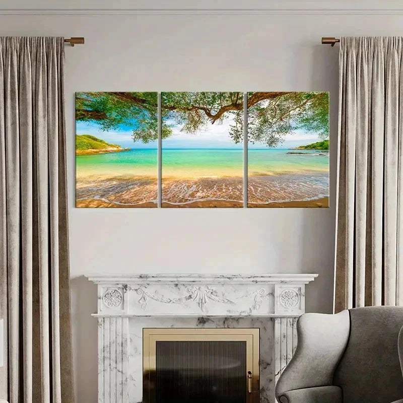 3pcs Sunshine Seaside Beach Sea Landscape Wall Art Set Canvas Framed 40x60cm - High Quality Print 100% Australian Made Wall Canvas Ready to Hang - Bella Home Decor
