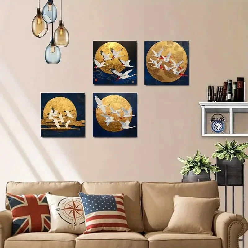 4pcs Birds flying Wall Art Canvas Framed
