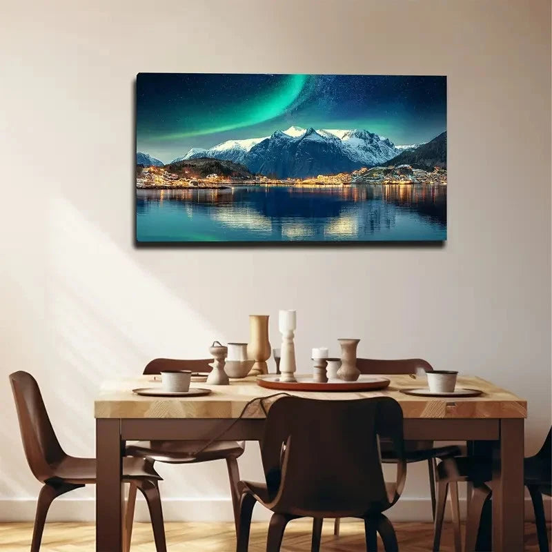 Enchanting Aurora Borealis Wall Art Canvas Office Home Room Framed 120x60cm