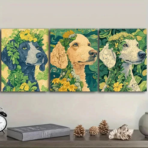 3pcs The Puppy Carries Plants on Its Head Wall Art Set Canvas Unframed – High Quality Print 100% Australian Made Wall Canvas - Bella Home Decor