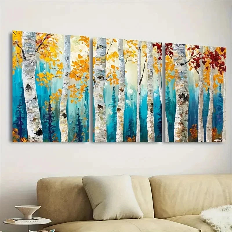 3pcs Birch Tree Forest Aspen Trees Art Wabi Sabi Wall Art Set Canvas Framed 60x90cm - High Quality Print 100% Australian Made Wall Canvas Ready to Hang - Bella Home Decor