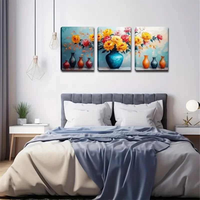 3pcs Realistic Style Triplet Vase Perfect Wall Art Set Canvas Framed 40x60cm - High Quality Print 100% Australian Made Wall Canvas Ready to Hang - Bella Home Decor