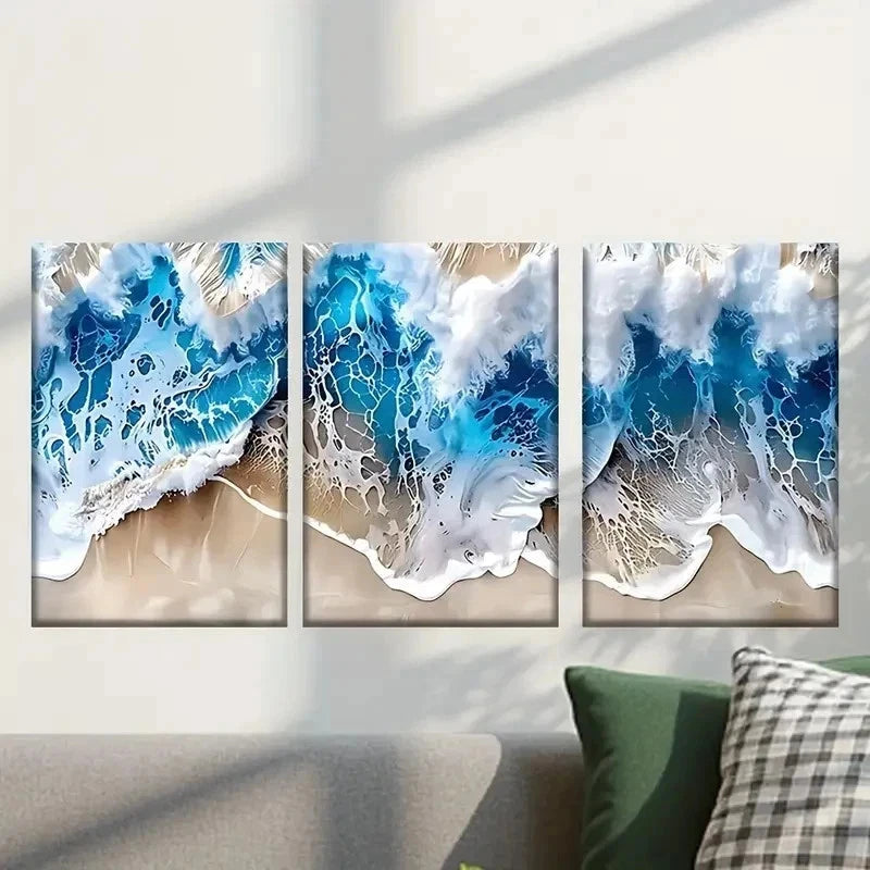 3pcs Waves Crashing on The Beach Wall Art Set Canvas Framed 50x70cm - High Quality Print 100% Australian Made Wall Canvas Ready to Hang